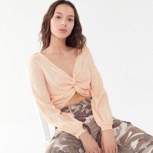 Urban Outfitters Twist Front Long Sleeve Crop Top Blouse Women's Size Large